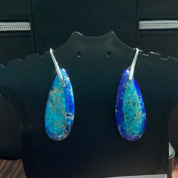 🪸Blue Sea Sediment Waterdrop Natural Stone French hook Earrings🐚 - Picture 6 of 12